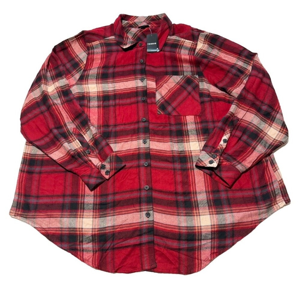 Torrid Lizzie Red Plaid Brushed Rayon Acrylic Button Down Shirt Women’s 3X NWT